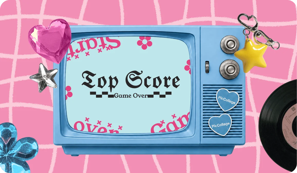 Retro TV screen showing the gamer tag Top Score in gothic fancy text